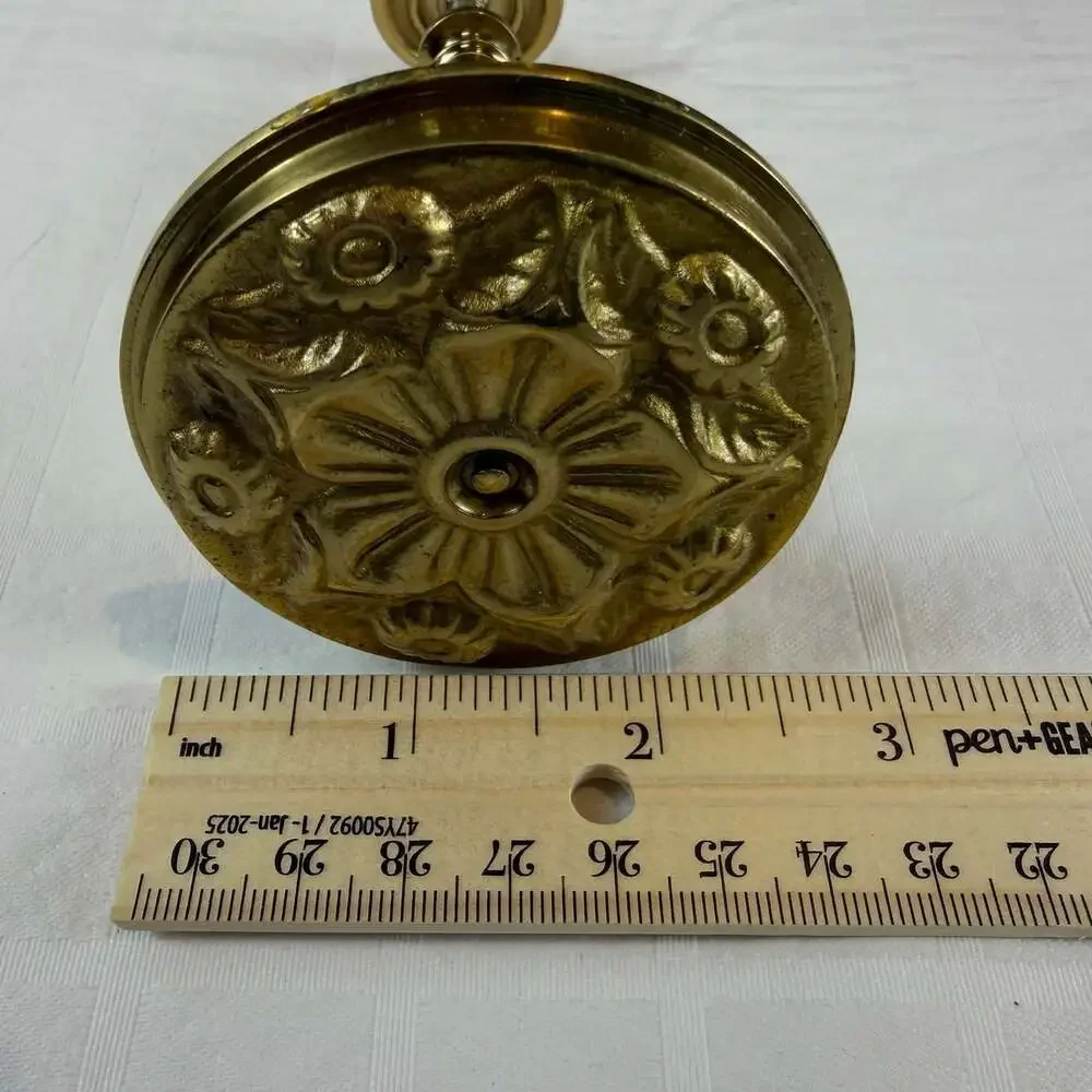 Pair of Vintage Brass Curtain Drapery Round Ornate Floral Tie Backs